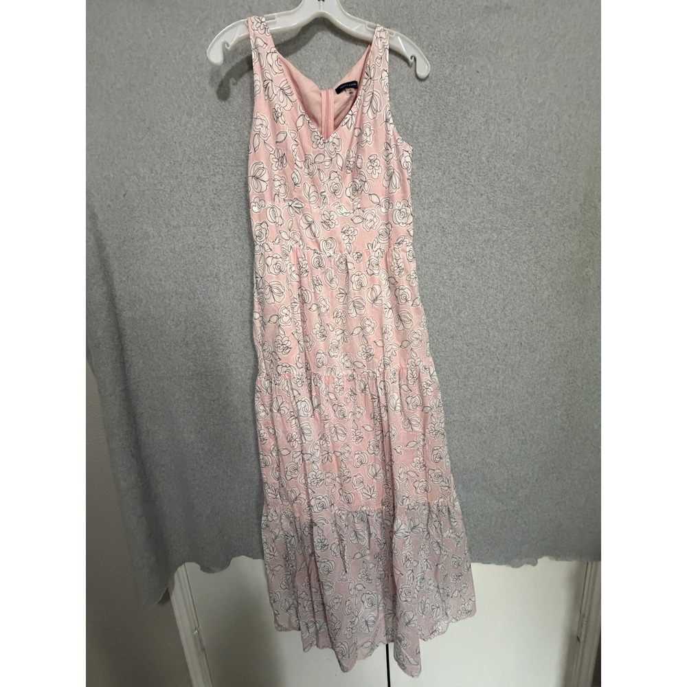 Tommy Hilfiger Dress Womens 8 Pink Floral V Neck Sleeveless Tiered Maxi Sundress